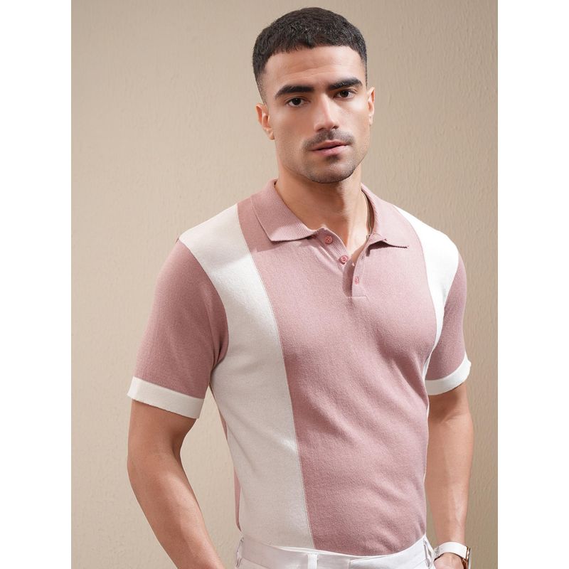 LOCOMOTIVE Premium Men Knitted Textured Polo Neck Relaxed Fit T-Shirt (L)