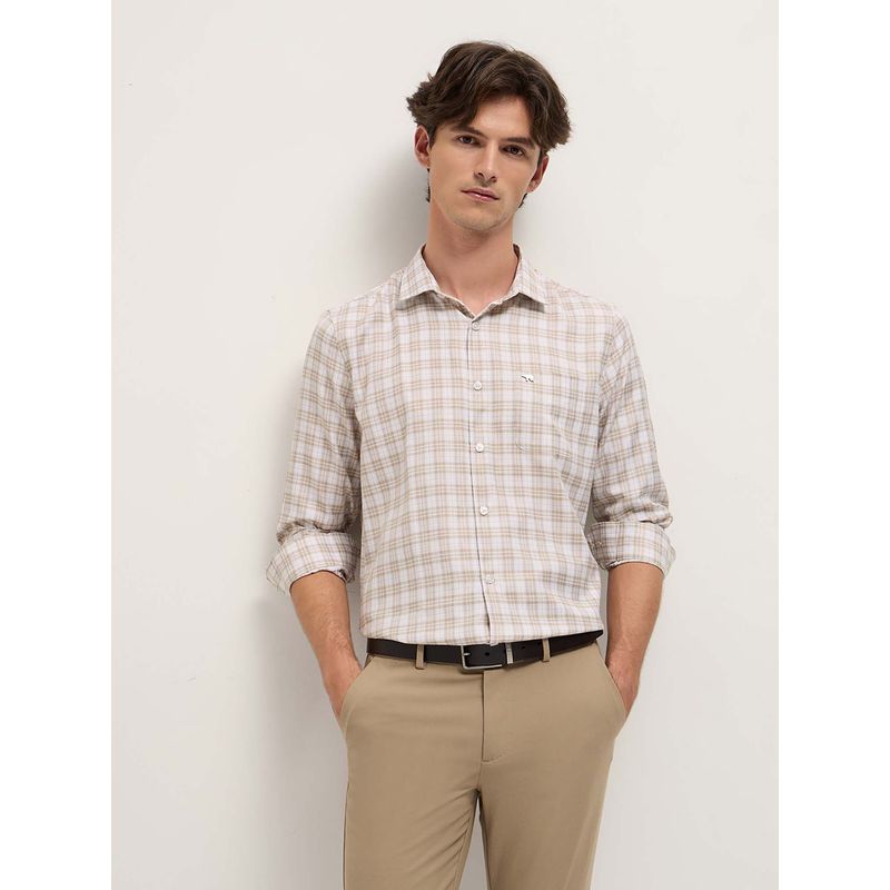 THE BEAR HOUSE Mens Beige Tailored Fit Glen Check Formal Shirt (M)