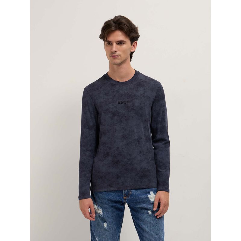 THE BEAR HOUSE Mens Blue Slim Fit Casual Acid Washed T-Shirt (S)