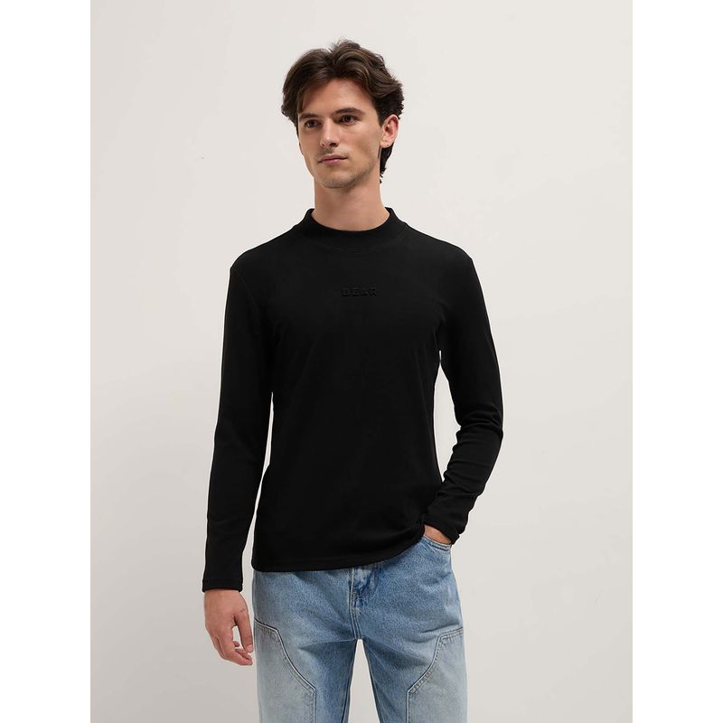 THE BEAR HOUSE Mens Black Slim Fit Casual Solid T-Shirt (M)