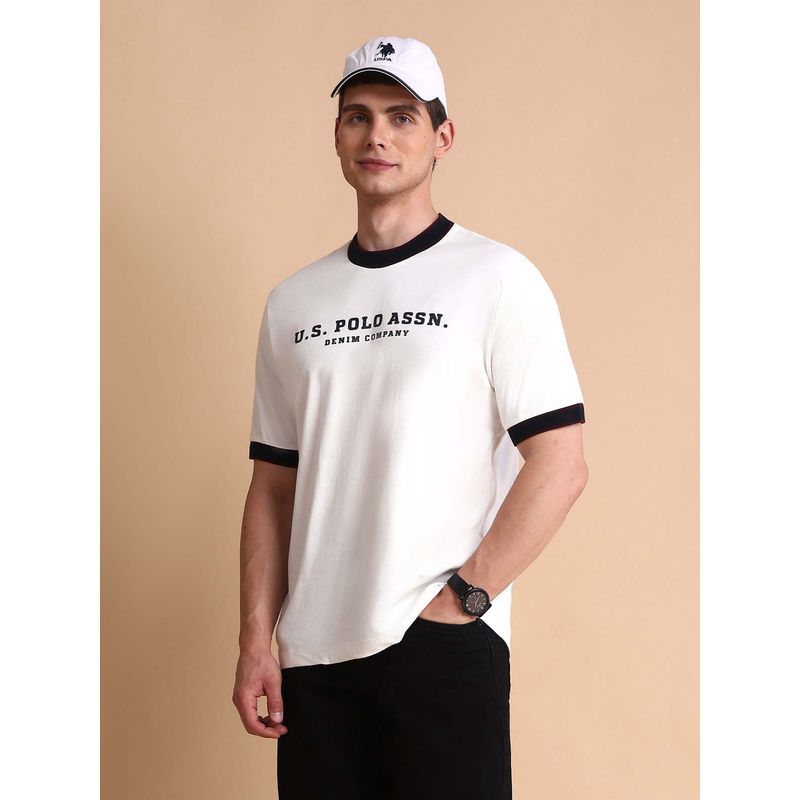 U.S. Polo Assn. Denim Co. White Mens Pure Cotton Muscle Fit T-Shirt (M)