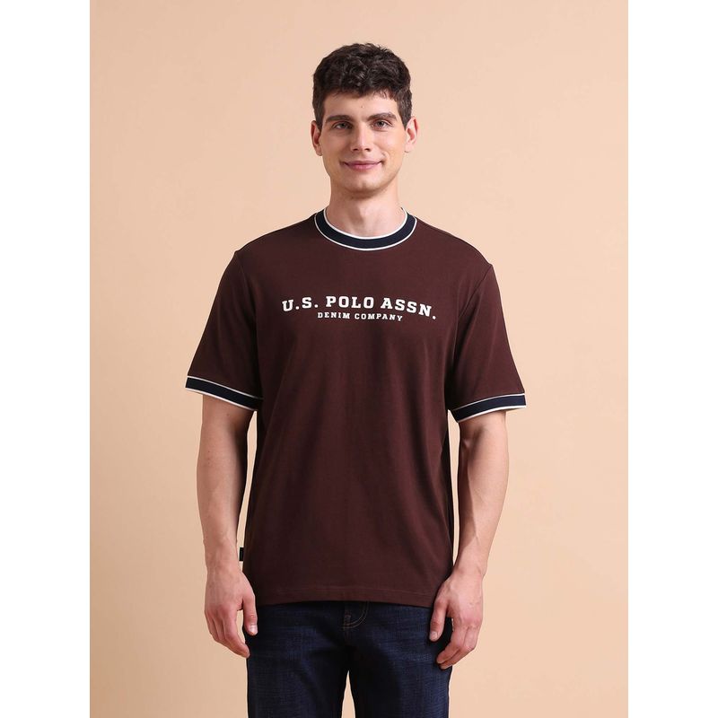 U.S. Polo Assn. Denim Co. Brown Mens Pure Cotton Muscle Fit T-Shirt (M)