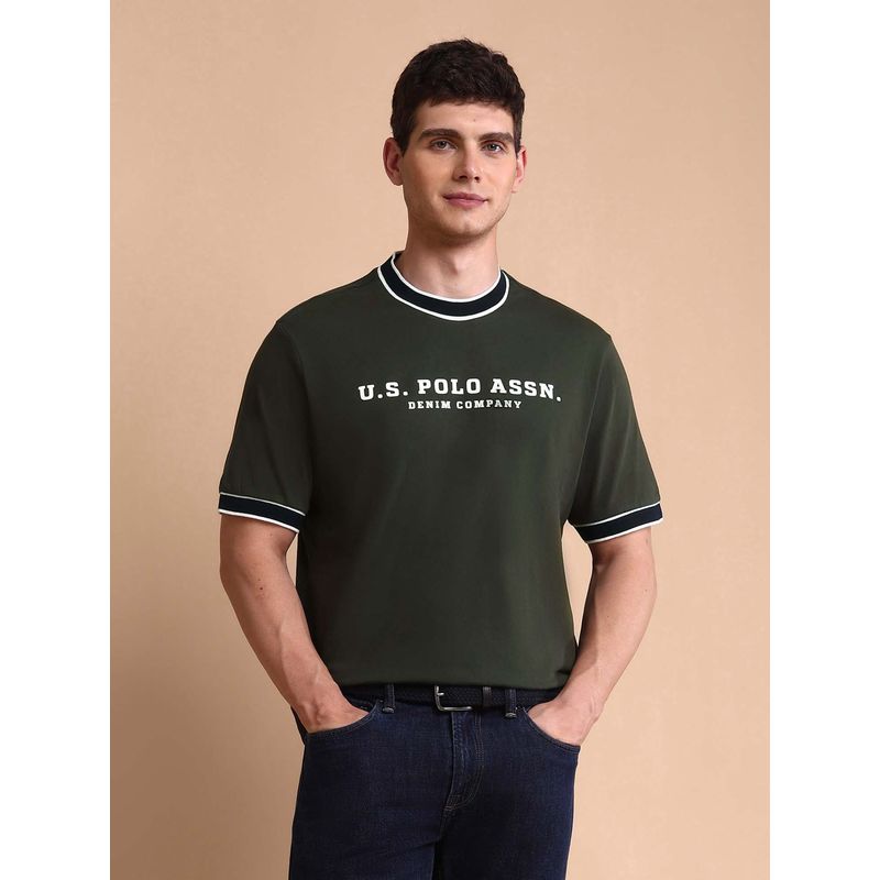 U.S. Polo Assn. Denim Co. Green Mens Pure Cotton Muscle Fit T-Shirt (L)