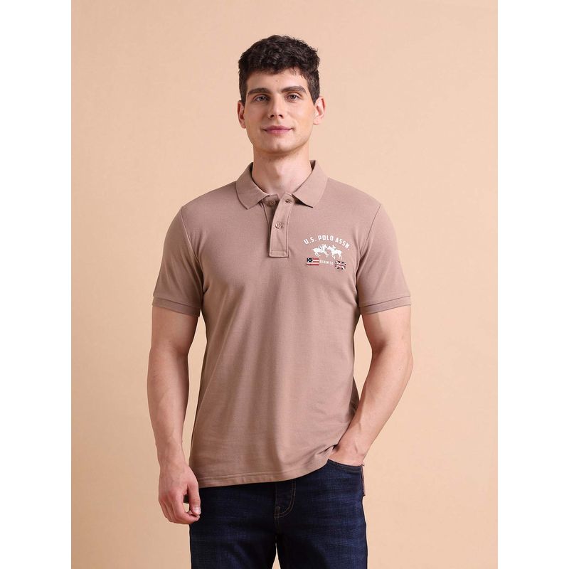 U.S. Polo Assn. Denim Co. Brown Mens Brand Muscle Fit Polo T-Shirt (M)