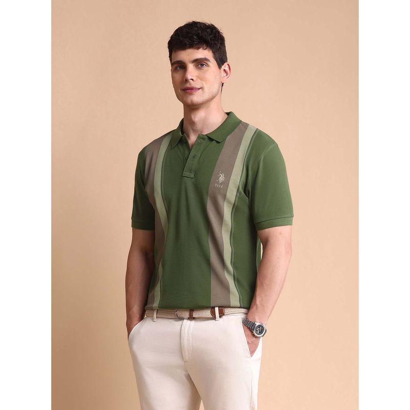 U.S. POLO ASSN. Green Mens Colourblocked Slim Fit Polo T-Shirt (2XL)