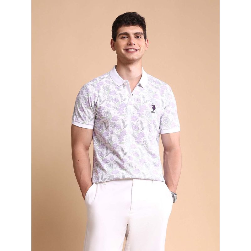 U.S. POLO ASSN. White Mens Floral Slim Fit Polo T-Shirt (S)
