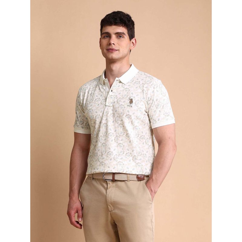 U.S. POLO ASSN. White Mens Floral Slim Fit Polo T-Shirt (XL)