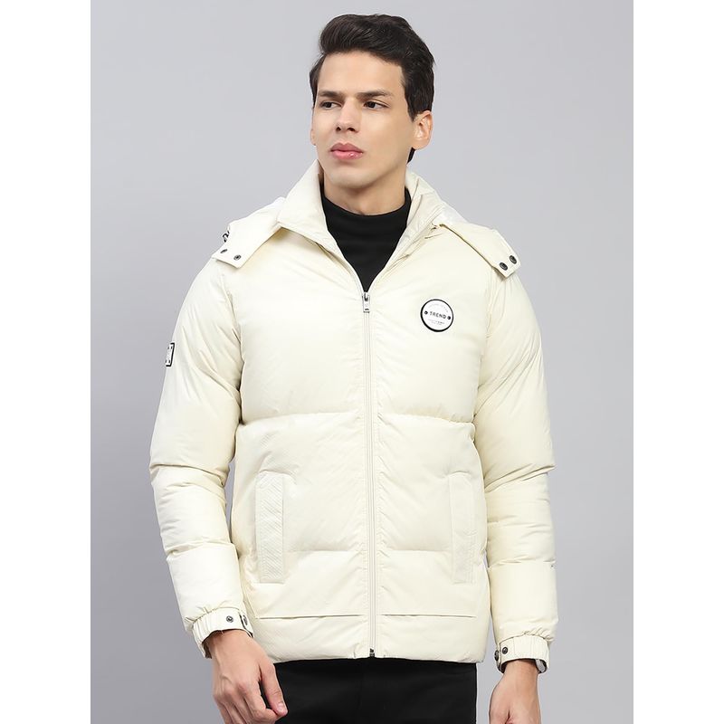 Monte Carlo Mens Cream Solid Detachable Hood Full Sleeve Jacket (3XL)