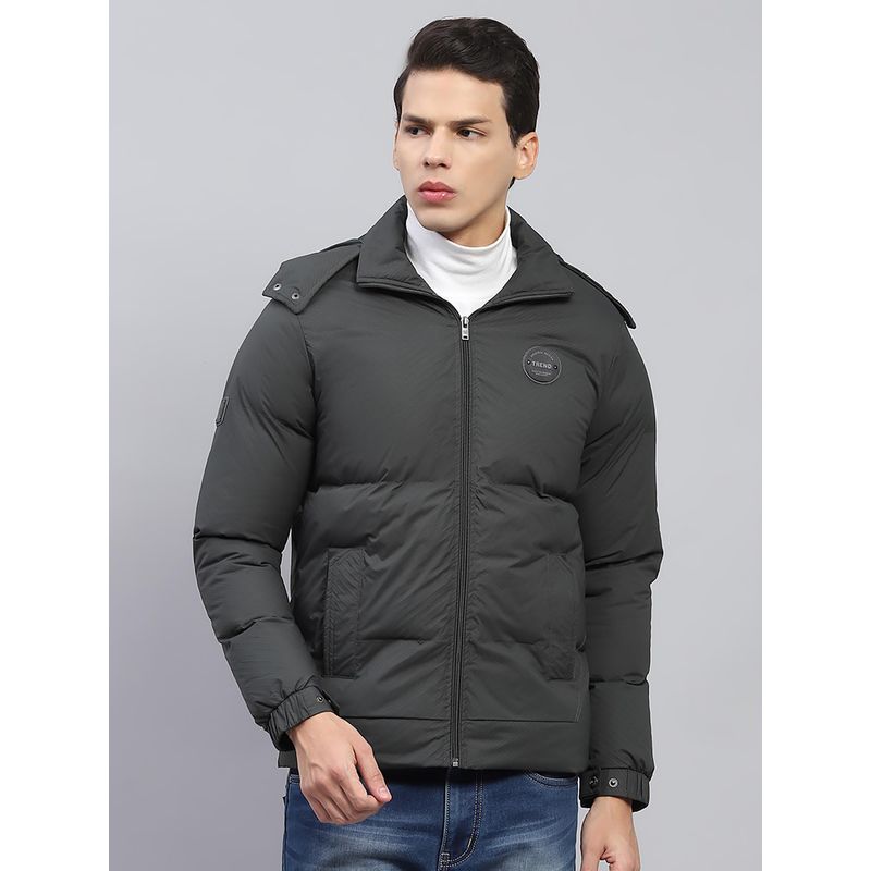 Monte Carlo Mens Dark Green Solid Detachable Hood Full Sleeve Jacket (3XL)