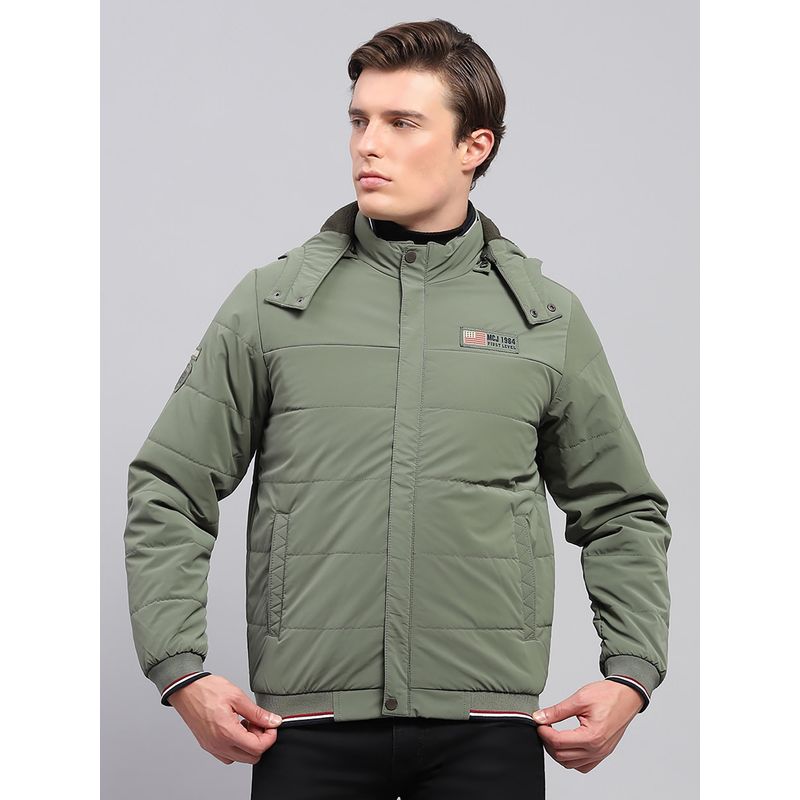 Monte Carlo Mens Olive Solid Detachable Hooded Neck Full Sleeve Jacket (3XL)