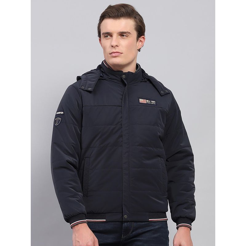 Monte Carlo Mens Navy Blue Solid Detachable Hooded Neck Full Sleeve Jacket (3XL)