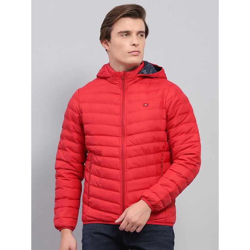 Monte Carlo Mens Red Solid Detachable Hooded Neck Full Sleeve Jacket (XL)