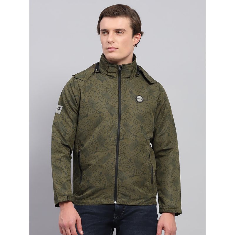 Monte Carlo Mens Green Printed Detachable Hooded Neck Full Sleeve Jacket (3XL)