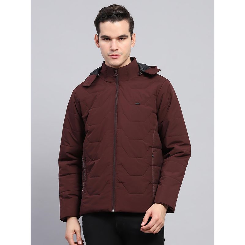 Monte Carlo Mens Wine Solid Detachable Hooded Neck Full Sleeve Jacket (XL)