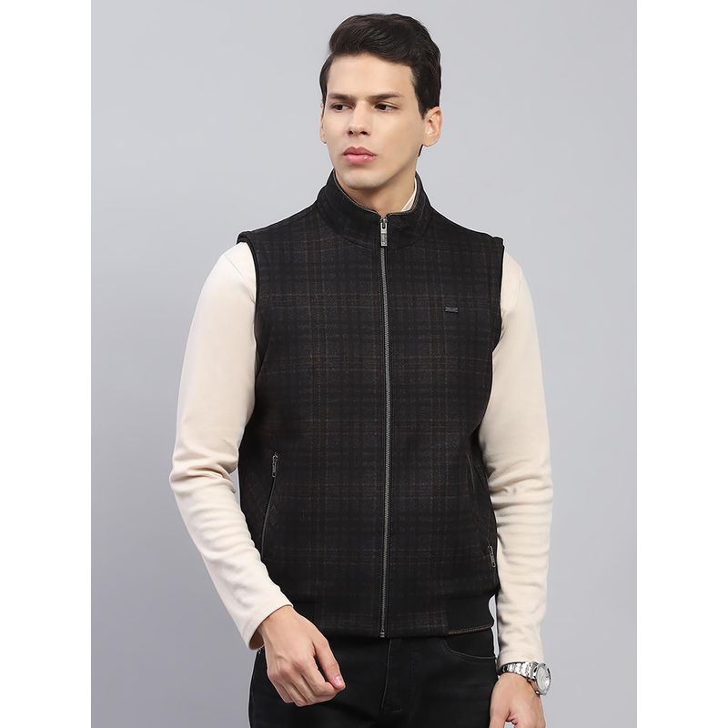 Monte Carlo Mens Black Checkered High Neck Sleeveless Waist Coat (3XL)