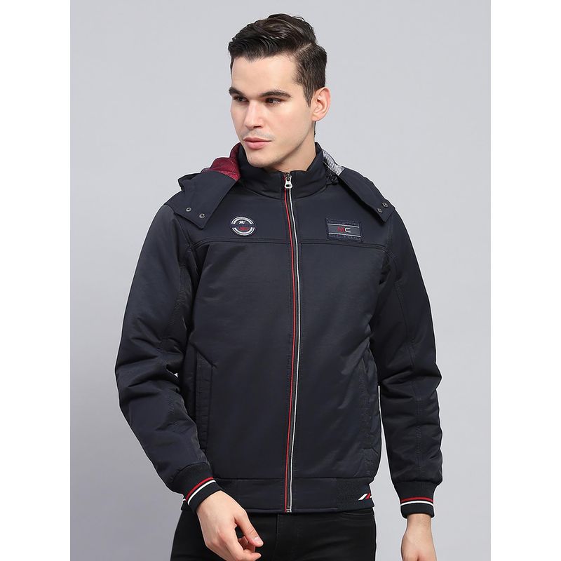 Monte Carlo Mens Navy Blue Solid Detachable Hooded Neck Full Sleeve Jacket (M)