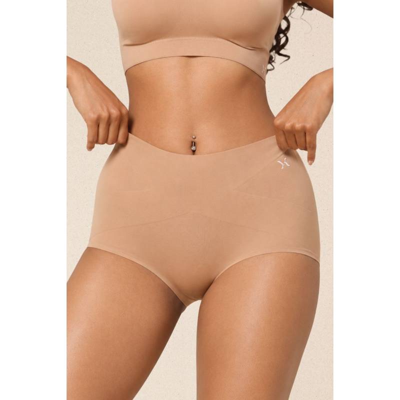 Krvvy All Day Control High Waist Seamless Tummy Compression Shapewear Beige (S-M)