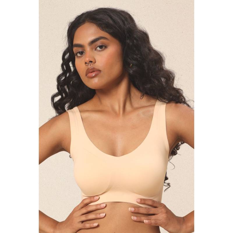 Krvvy Ultrasoft Wireless Seamless Bralette | Full Coverage Slip-On with Removable Pads (XL)