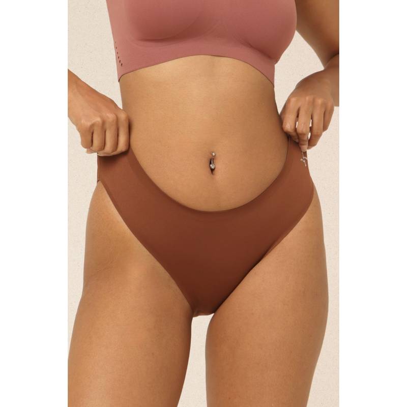 Krvvy Brown Low Waist Seamless Mid Coverage Ventilation Holes Bikini Panty (L/XL)