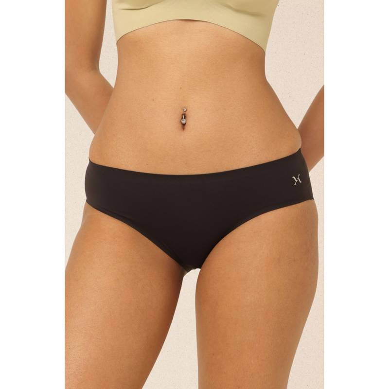 Krvvy Black Low Waist Seamless Mid Coverage Ventilation Holes Bikini Panty (2XL/3XL)