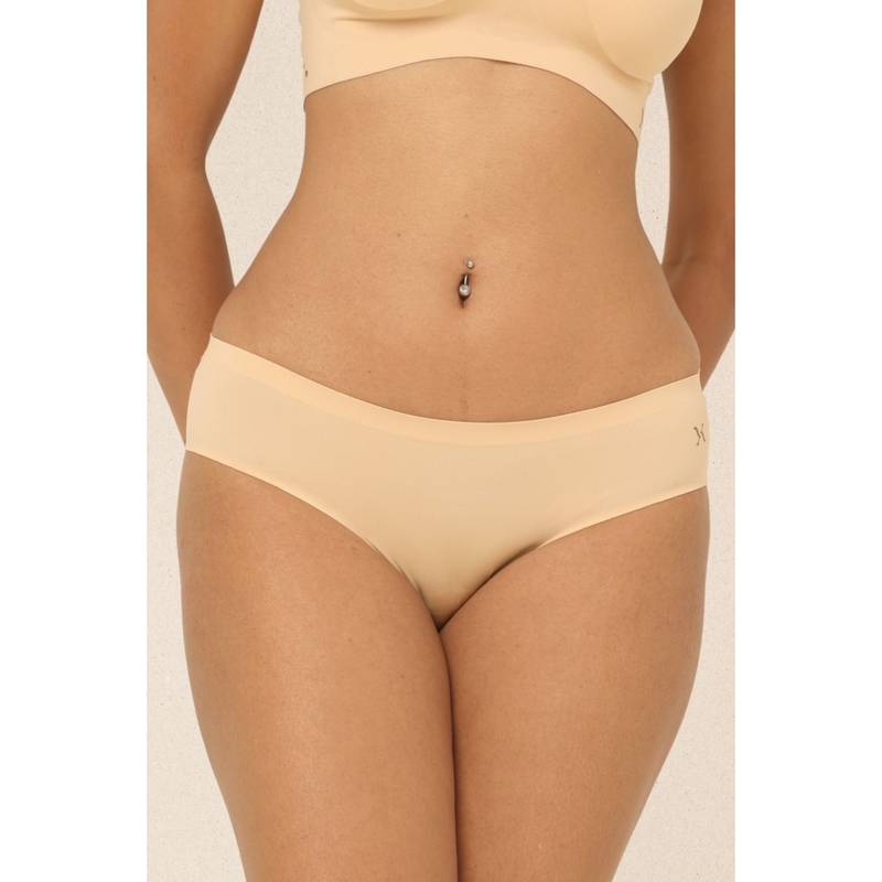 Krvvy Beige Low Waist Seamless Mid Coverage Ventilation Holes Bikini Panty (2XL/3XL)