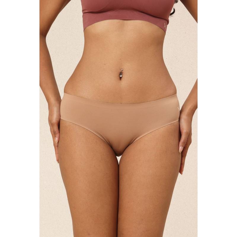 Krvvy Bronze Low Waist Seamless Mid Coverage Ventilation Holes Bikini Panty (2XL/3XL)