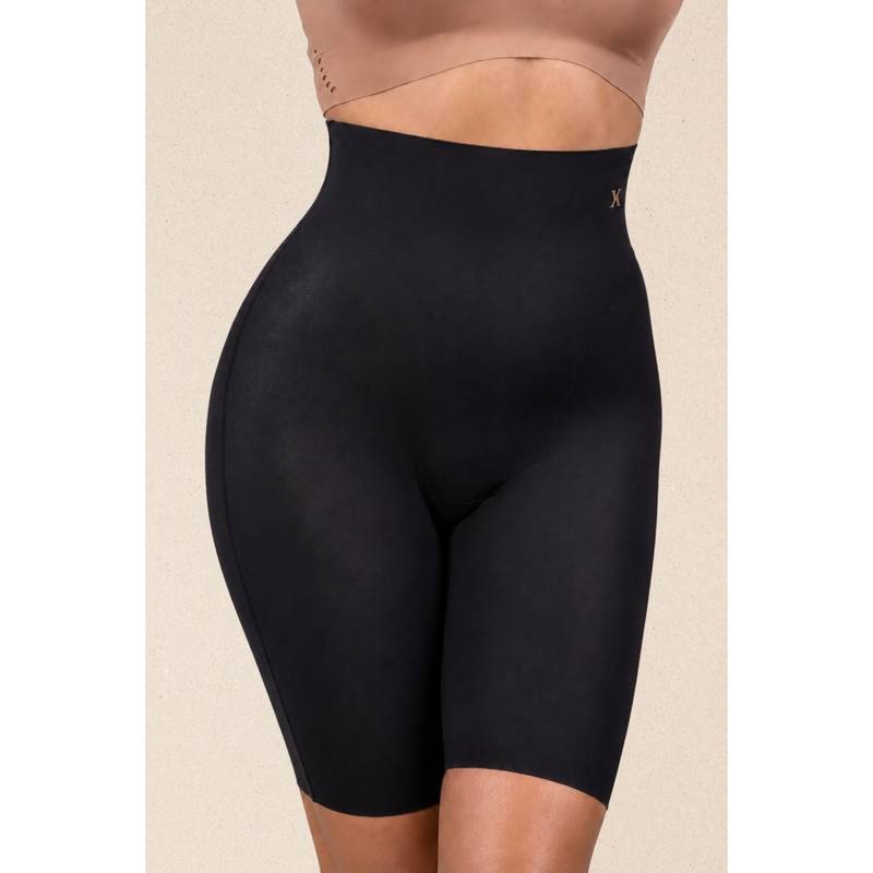 Krvvy Women Black Seamless Mid-Thigh Shapewear Shorts (2XL/3XL)