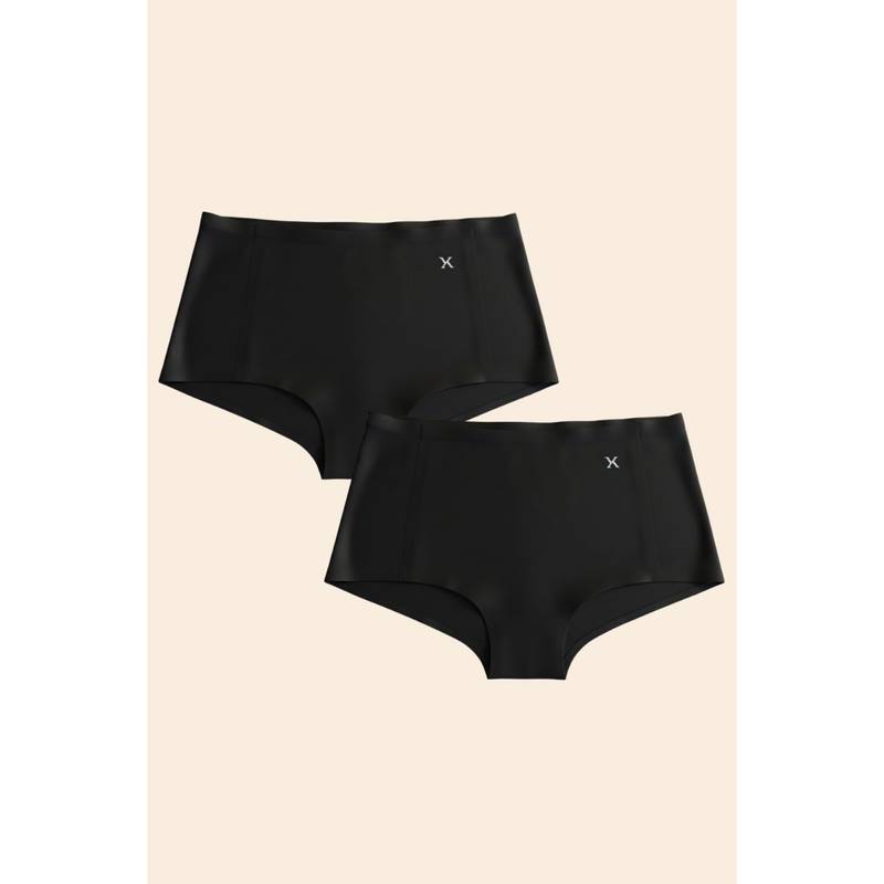 Krvvy Black Airsoft Womens High Coverage Mid Rise Seamless Boyshorts (Pack Of 2) (2X/3X)