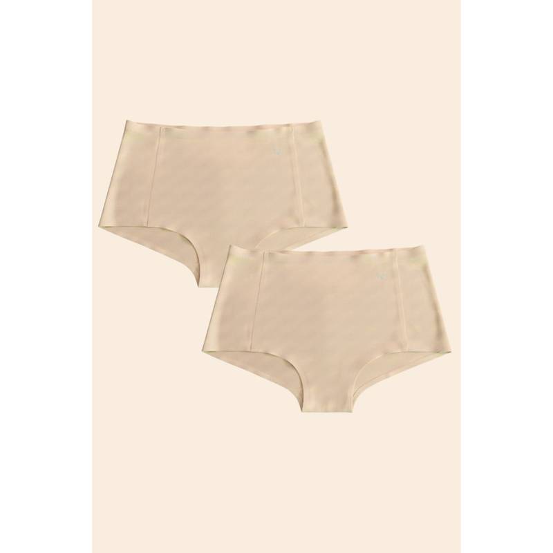 Krvvy Cream Airsoft Womens High Coverage Mid Rise Seamless Boyshorts (Pack Of 2) (2X/3X)