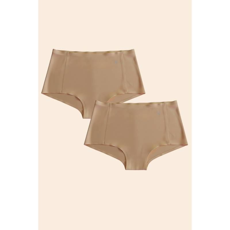 Krvvy Beige Airsoft Womens High Coverage Mid Rise Seamless Boyshorts (Pack Of 2) (L/XL)