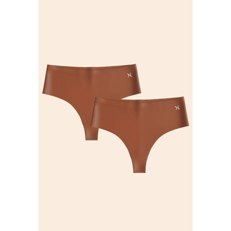 Krvvy Women Seamless Mid-Rise Thong Panty Ultrasoft Invisible Cotton Brown (Pack of 2) (2XL-3XL)