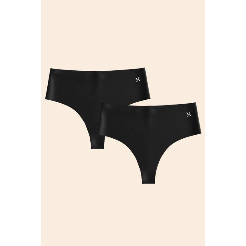 Krvvy Women Seamless Mid-Rise Thong Panty Ultrasoft Invisible Cotton Black (Pack of 2) (XS-S)