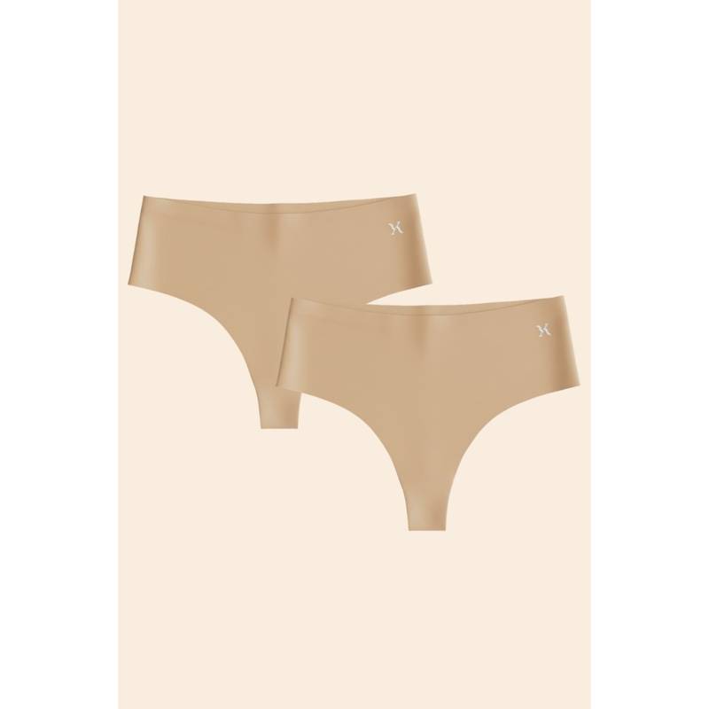 Krvvy Women Seamless Mid-Rise Thong Panty Ultrasoft Invisible Cotton Cream (Pack of 2) (2XL-3XL)