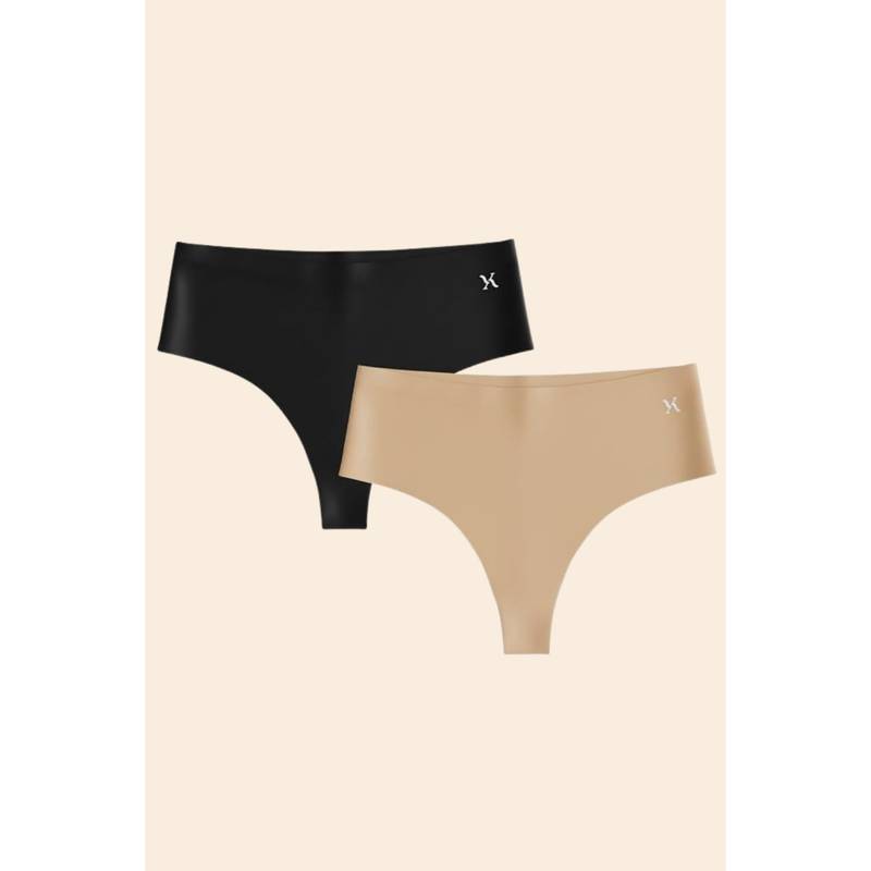Krvvy Women Seamless Ultrasoft Invisible Mid-Rise Thong Panty Multi-Color (Pack of 2) (XS-S)