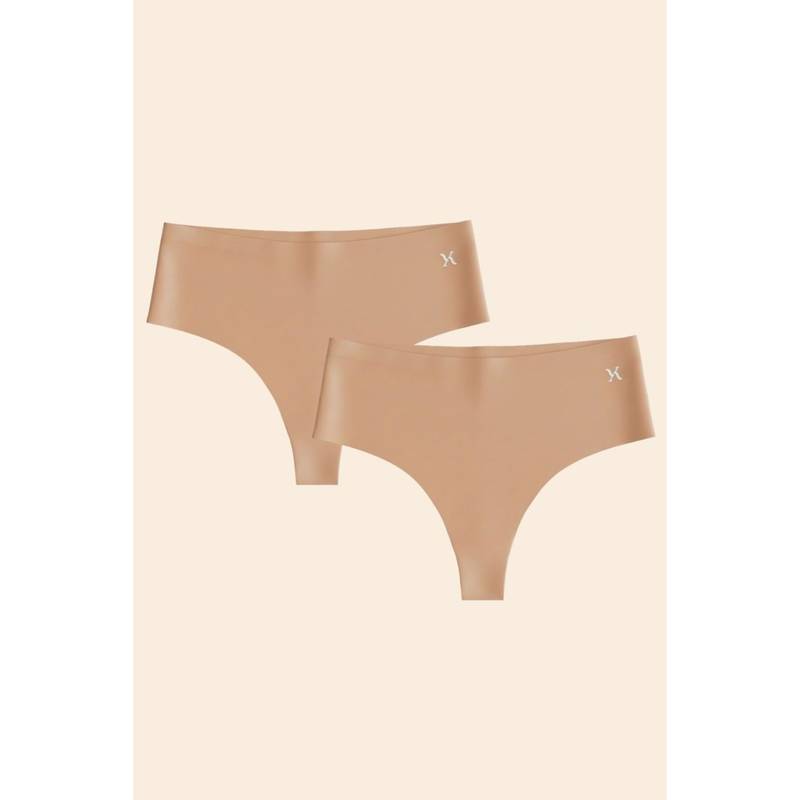 Krvvy Women Seamless Ultrasoft Invisible Mid-Rise Thong Panty Nude (Pack of 2) (2XL-3XL)