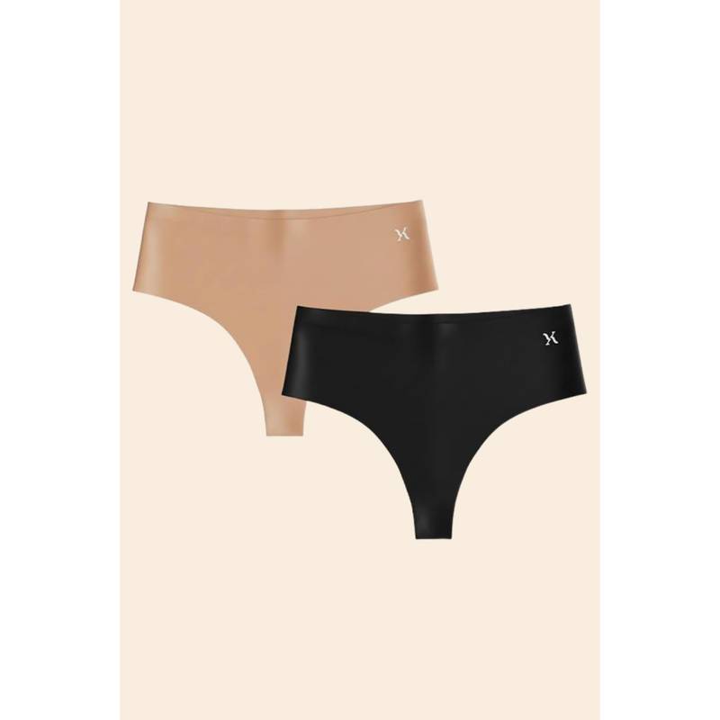 Krvvy Women Seamless Ultrasoft Invisible Mid-Rise Thong Panty Multi-Color (Pack of 2) (XS-S)