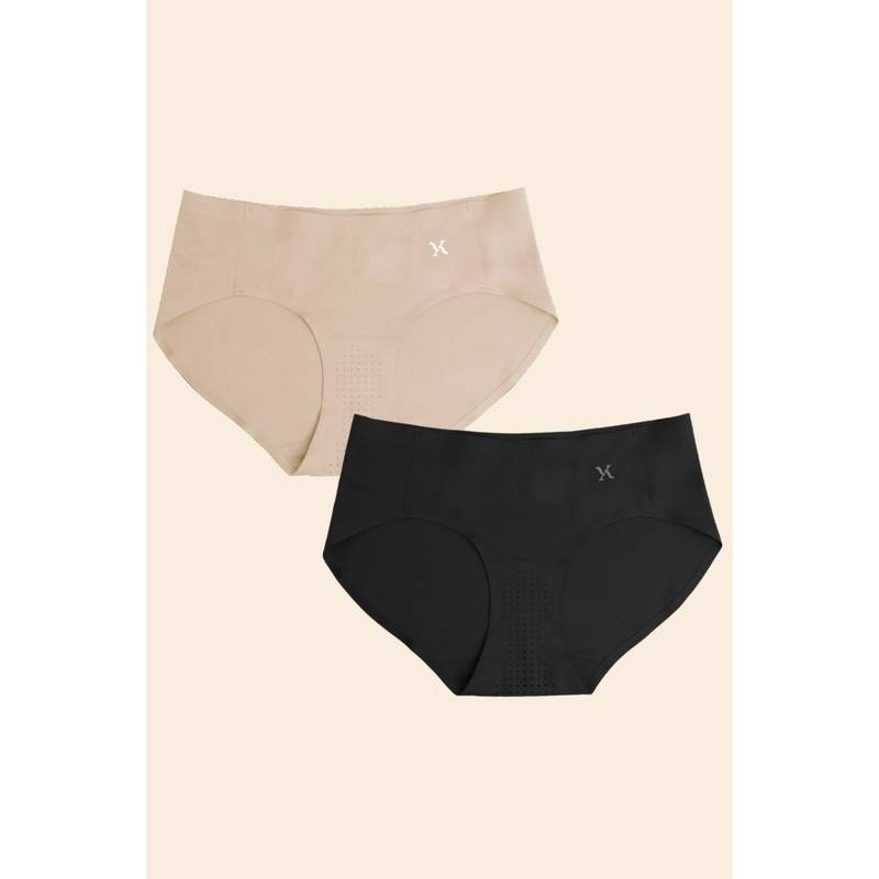 Krvvy Women Cream and Black Low-Rise Seamless Hipsters (Pack of 2) (2XL-3XL)