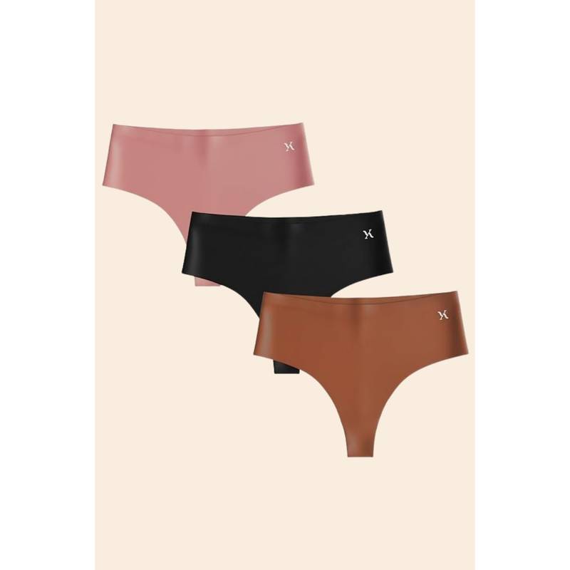 Krvvy Women Seamless Mid-Rise Thong Panty Ultrasoft Invisible Multi-Color (Pack of 3) (XS)