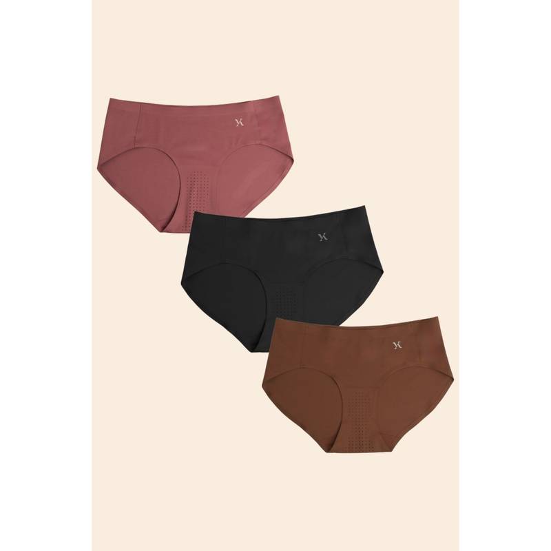 Krvvy Premium Seamless Low Rise Hipster Briefs Panty Multi-Color (Pack of 3) (2XL)