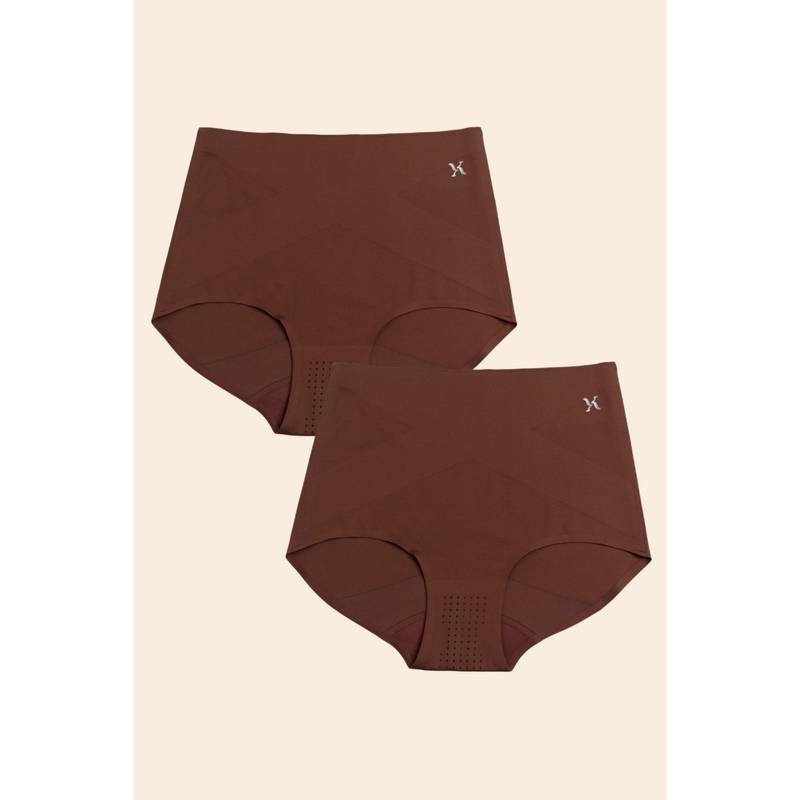 Krvvy High Rise Seamless Shaping Briefs Brown (Pack of 2) (2XL)