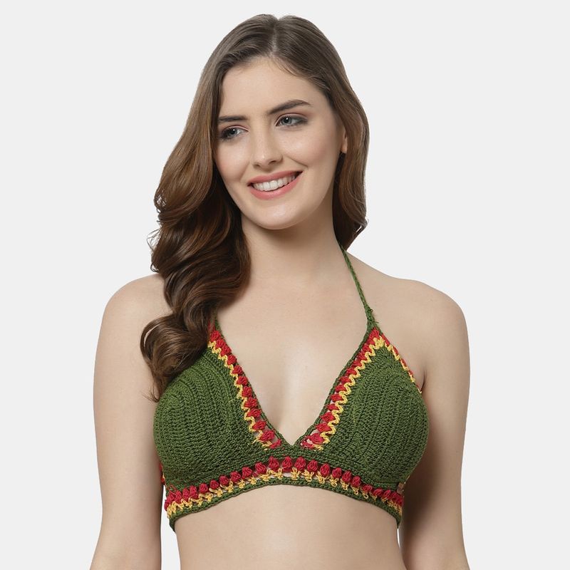 Velvery Handmade Crochet Beachwear Top- Green (L)