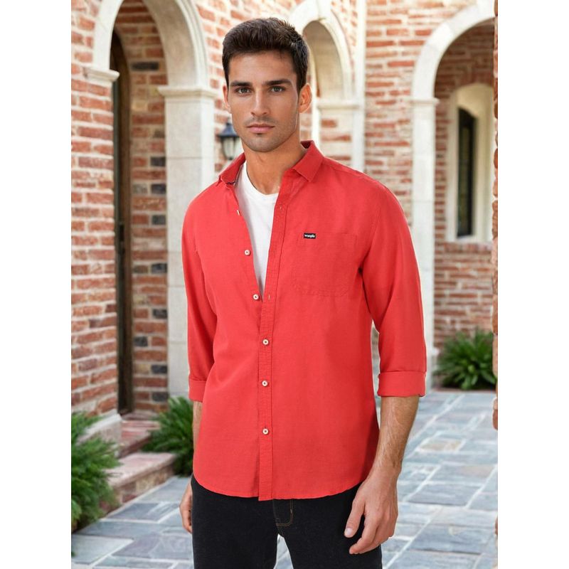Wrangler Men Solid Red Shirt (Regular) (S)