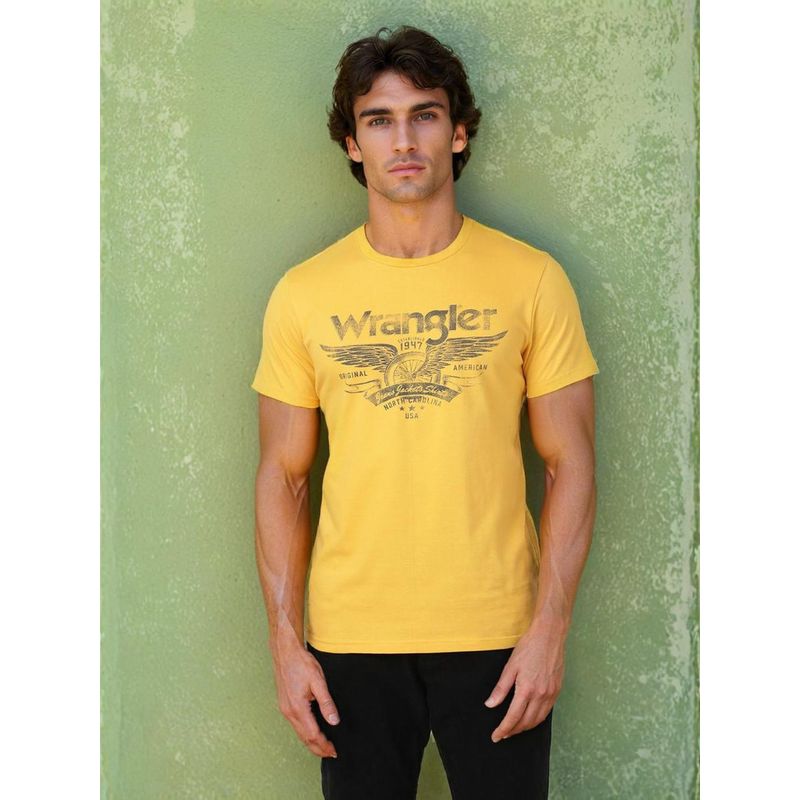 Wrangler Men Graphic Print Yellow T-Shirt (Regular) (XL)