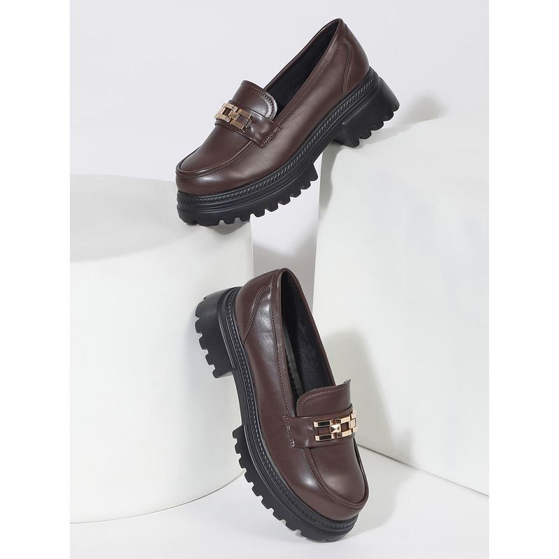 VALIOSAA Brown Casual Block Loafers (EURO 37)