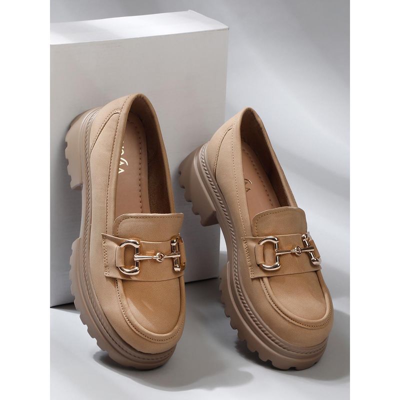 VALIOSAA Beige Casual Block Loafers (EURO 38)