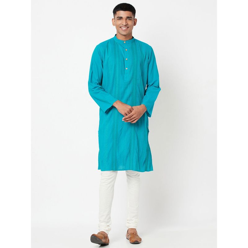 Fabindia Cotton Blue Printed Men Kurta (XS)
