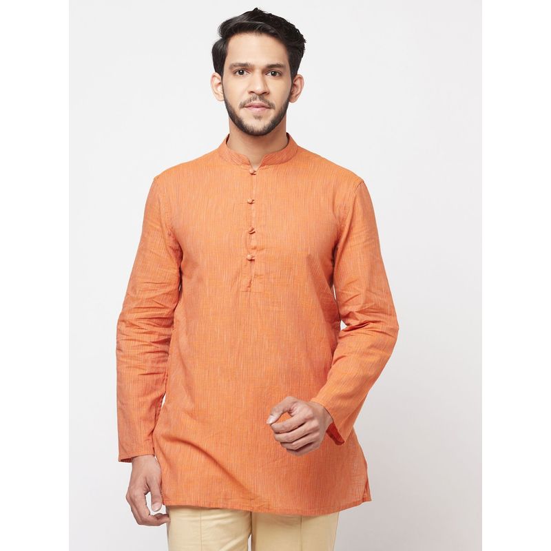 Fabindia Cotton Orange Striped Men Short Kurta (XS)