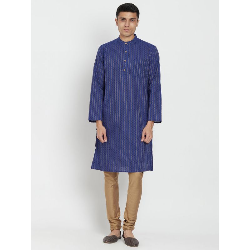 Fabindia Cotton Blend Blue Striped Men Kurta (S)