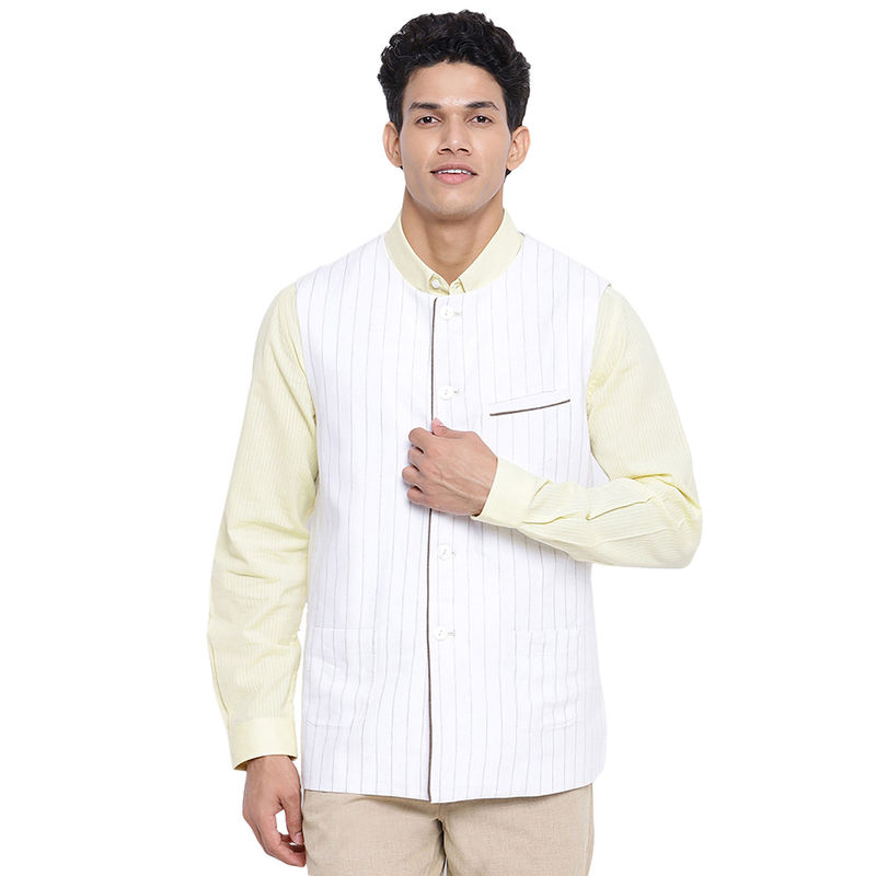 Fabindia White Linen Striped Jacket (XS)