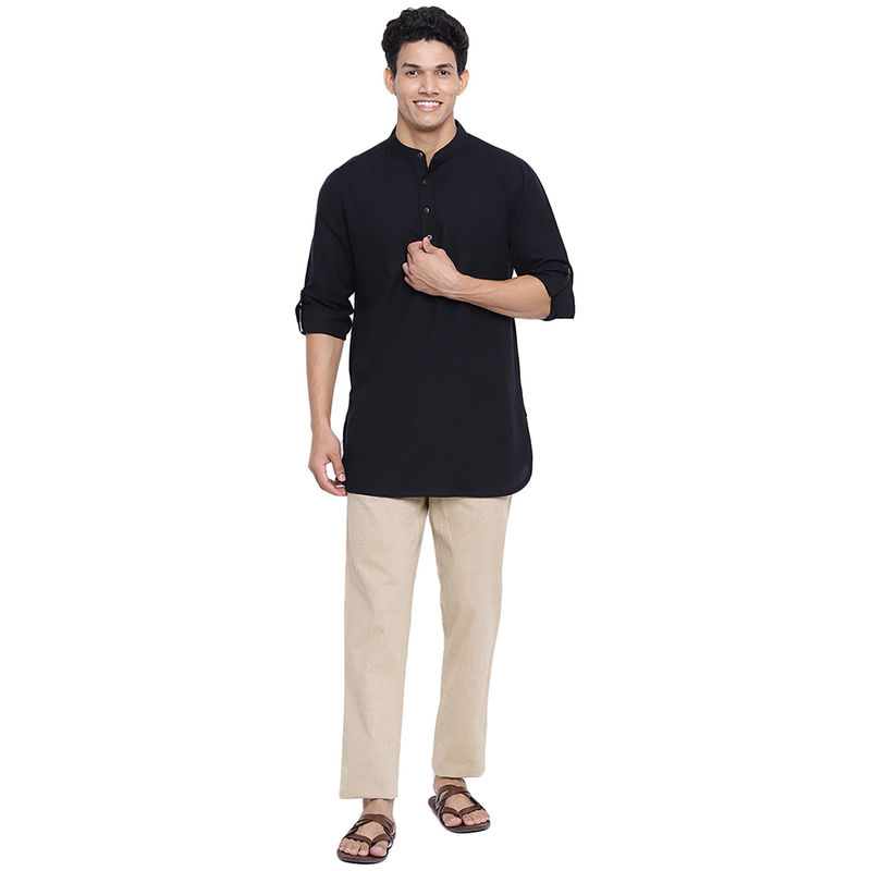 Fabindia Black Cotton Solid Short Kurta (Set of 2) (S)